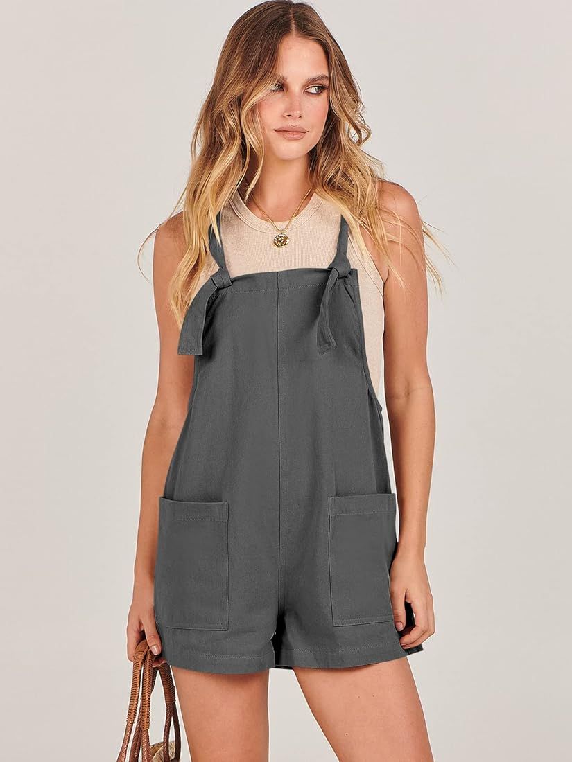 ANRABESS Women's Overalls Casual Loose Sleeveless Adjustable Straps Bib Summer Romper with Pockets | Amazon (US)
