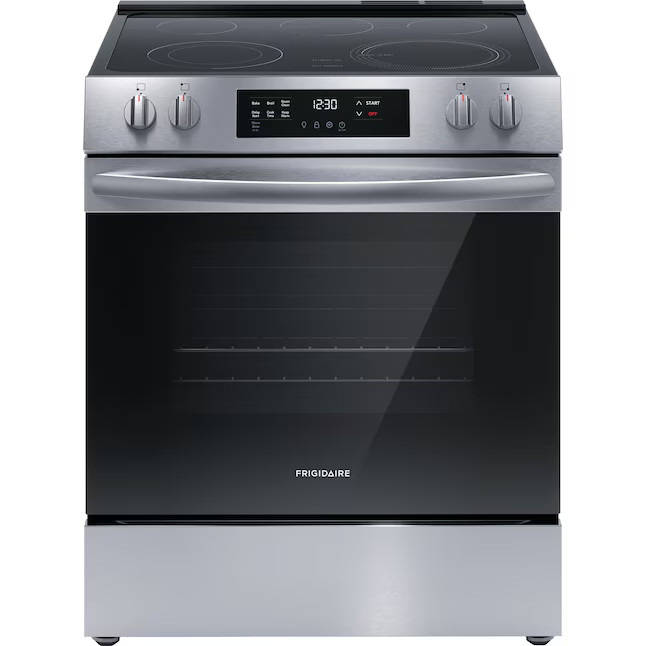 Frigidaire 30-in Glass Top 5 Burners 5.3-cu ft Steam Cleaning Slide-in Electric Range (Stainless ... | Lowe's