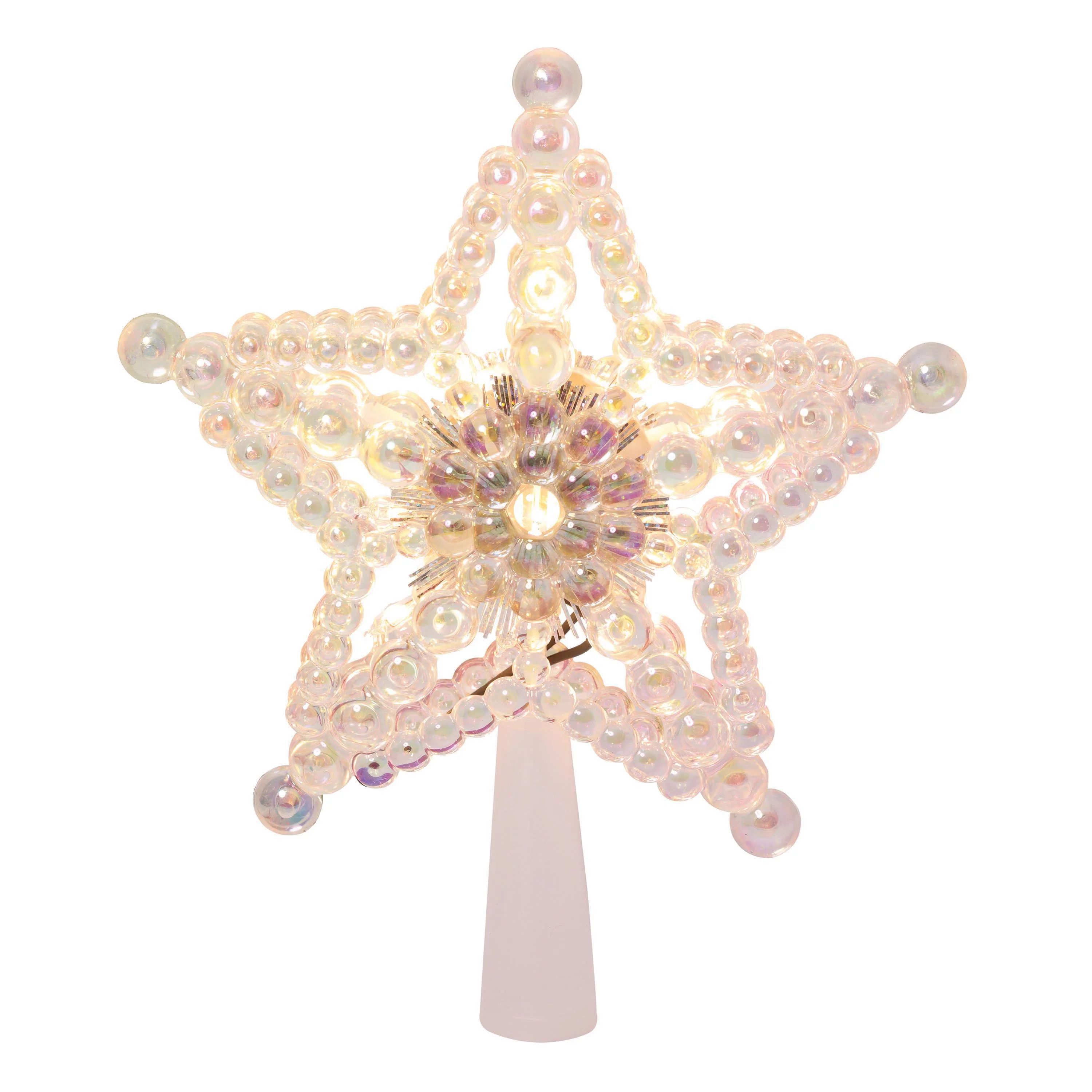 Holiday Time 7.5-inch Iridescent Beaded Star Christmas Tree Topper | Walmart (US)
