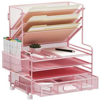 Pink 13 in. x 17 in. Desktop File Organizers Paper Tray for Office Accessories School Classroom Organization | The Home Depot