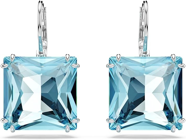 Swarovski Millenia Earrings, Square cut crystal, Blue, Rhodium plated | Amazon (US)