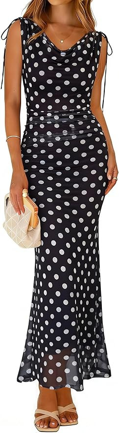 Simplee Womens Summer Wedding Guest Dress Floral Mesh Bodycon Maxi Dress Sexy Sleeveless Ruched P... | Amazon (US)