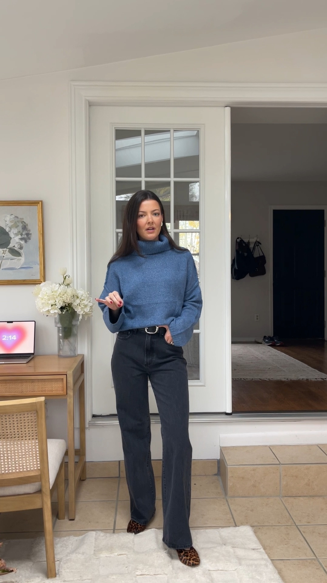 Casual fall outfit! I’m 5’7” wearing a size small in the turtleneck sweater (on sale for $28 today!), sized up two sizes in the jeans for a more oversized fit (usually a size 25 but I got a 27), and true size 8 in the leopard ballet flats. 

#LTKHoliday #LTKSeasonal #LTKCyberWeek