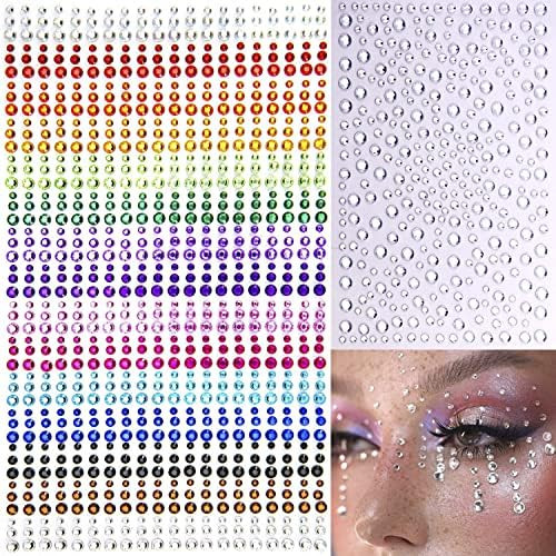 1250 Pcs Self Adhesive Rhinestones for Makeup Eyes 15 Colors Rainbow Rhinestones Face Jewels Face Ge | Amazon (US)