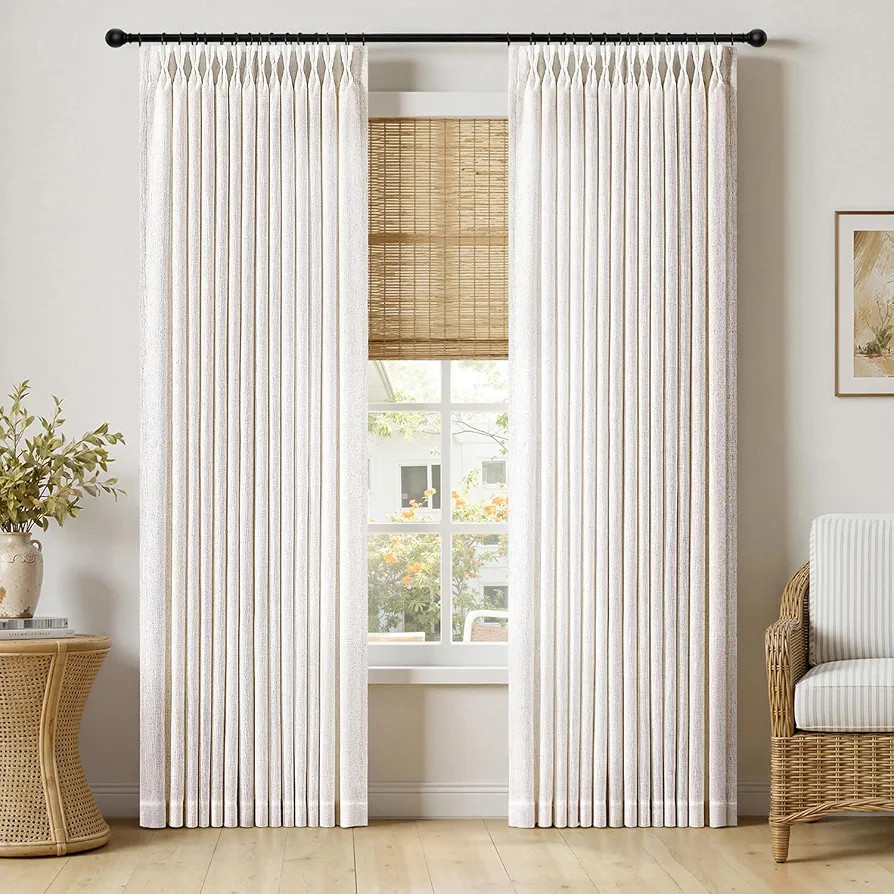 MIULEE Pinch Pleated Linen Curtains 90 Inches Long 2 Panels Natural | Amazon (US)