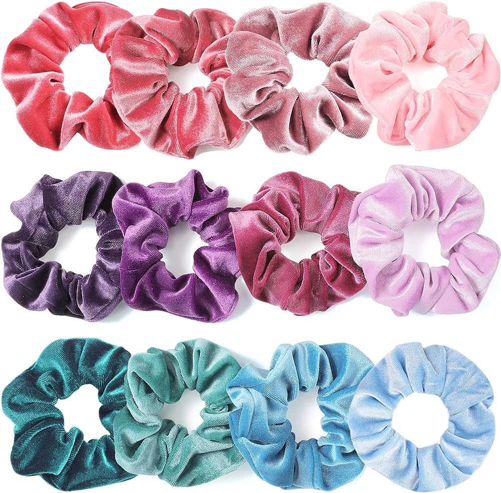 IVARYSS Scrunchies for Girls, 12 Pcs Velvet Scrunchies for Hair, Soft Ponytail Holder, Cute Color... | Amazon (US)