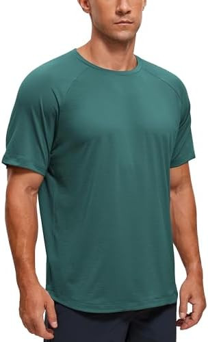 CRZ YOGA Texture Workout Shirts for Men - Lightweight Crewneck Running Athletic T-Shirts Short Sl... | Amazon (US)