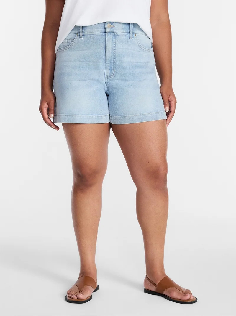 Terra & Sky Women's Plus High Rise A Line Denim Shorts, 5" Inseam, Sizes 16W-26W | Walmart (US)