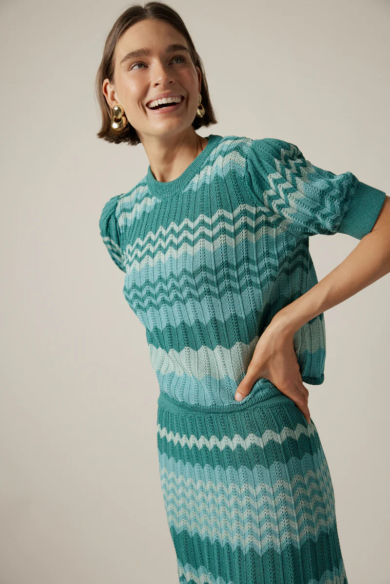 Aqua Crochet Stripe Sylvie Top | Tuckernuck (US)