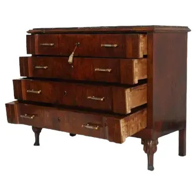 Vintage Art Deco Commode in Burl Walnut with Marble Top | Chairish