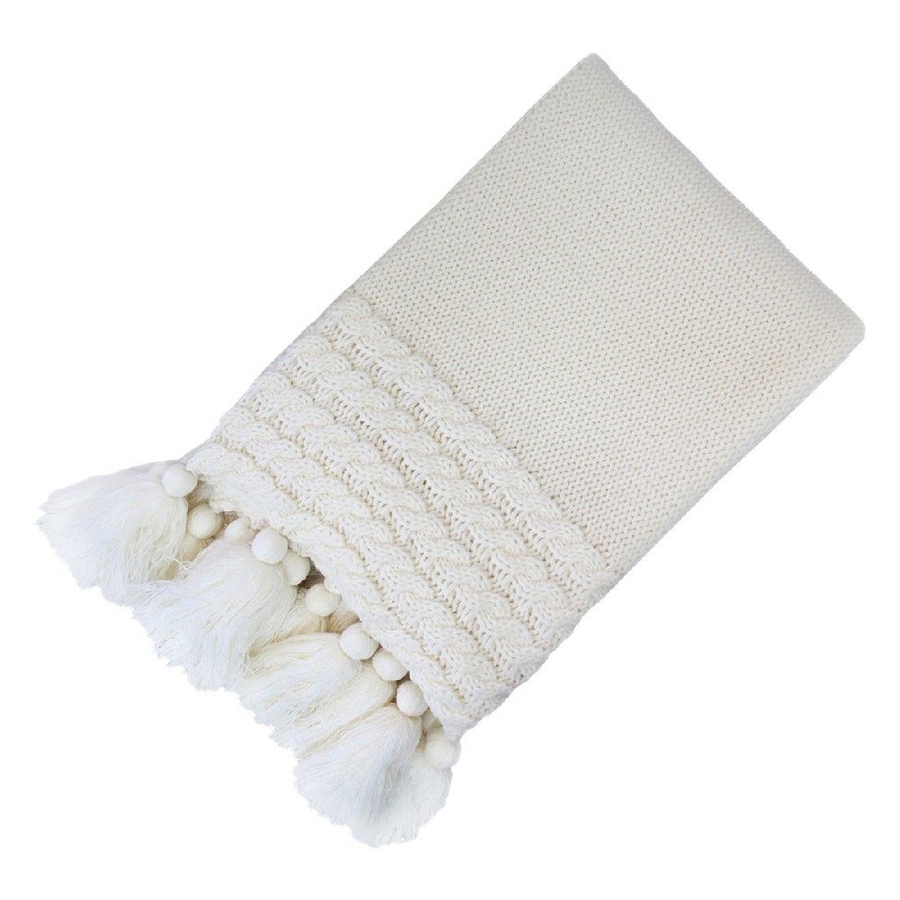 Knit Throw Blanket with Tassels Cream 50""x60"", White | Target