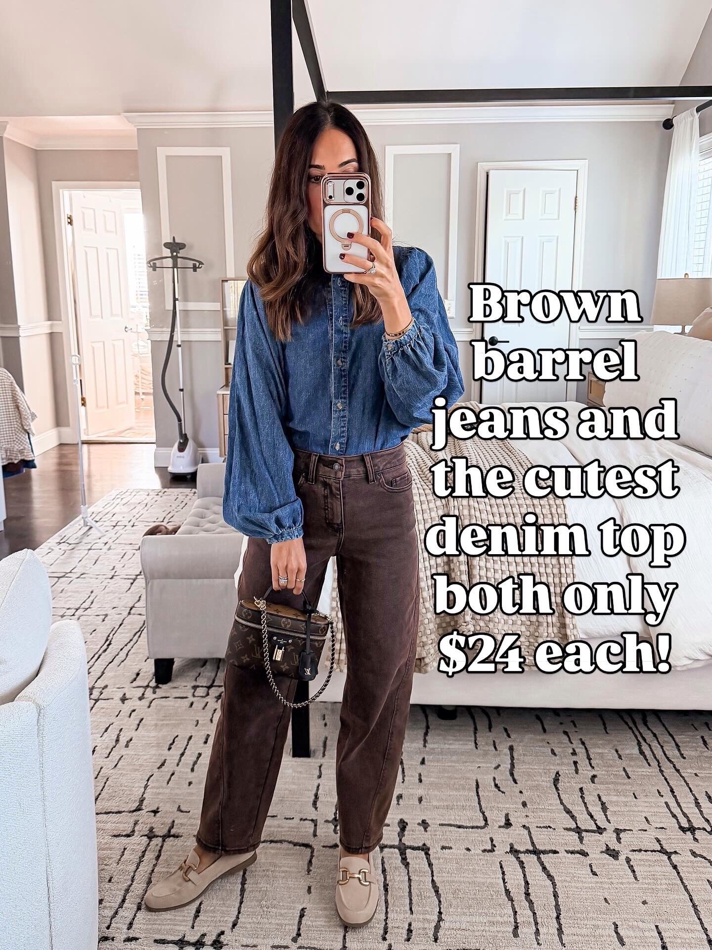 Brown barrel jeans + the cutest denim top — both only $24 each! 😍 Wearing a 0 in the jeans, and the quality is so good for the price. Wearing xs denim top 

Follow my LTK @mrscasual on the @shop.LTK app to view this post and get my exclusive app-only content!

#LTKSeasonal #LTKootd #LTKFindsUnder50