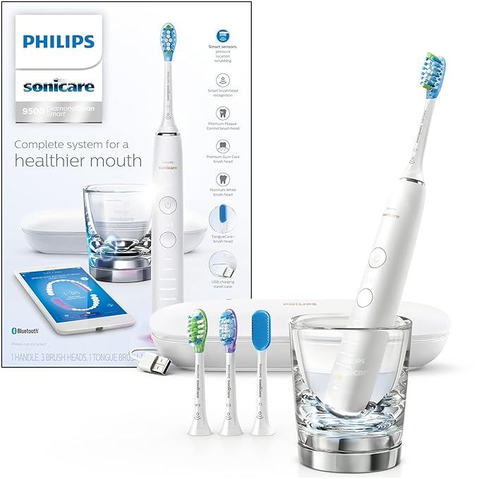 Philips Sonicare DiamondClean Smart 9500 Rechargeable Electric Power Toothbrush, White, HX9924/01 | Amazon (US)