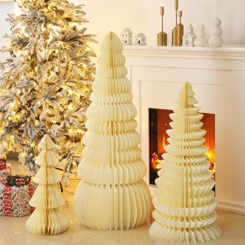 3 Pcs Large Honeycomb Christmas Tree - 4ft 3ft 2ft Paper Christmas Folding 3D Home Decoration Set... | Amazon (US)