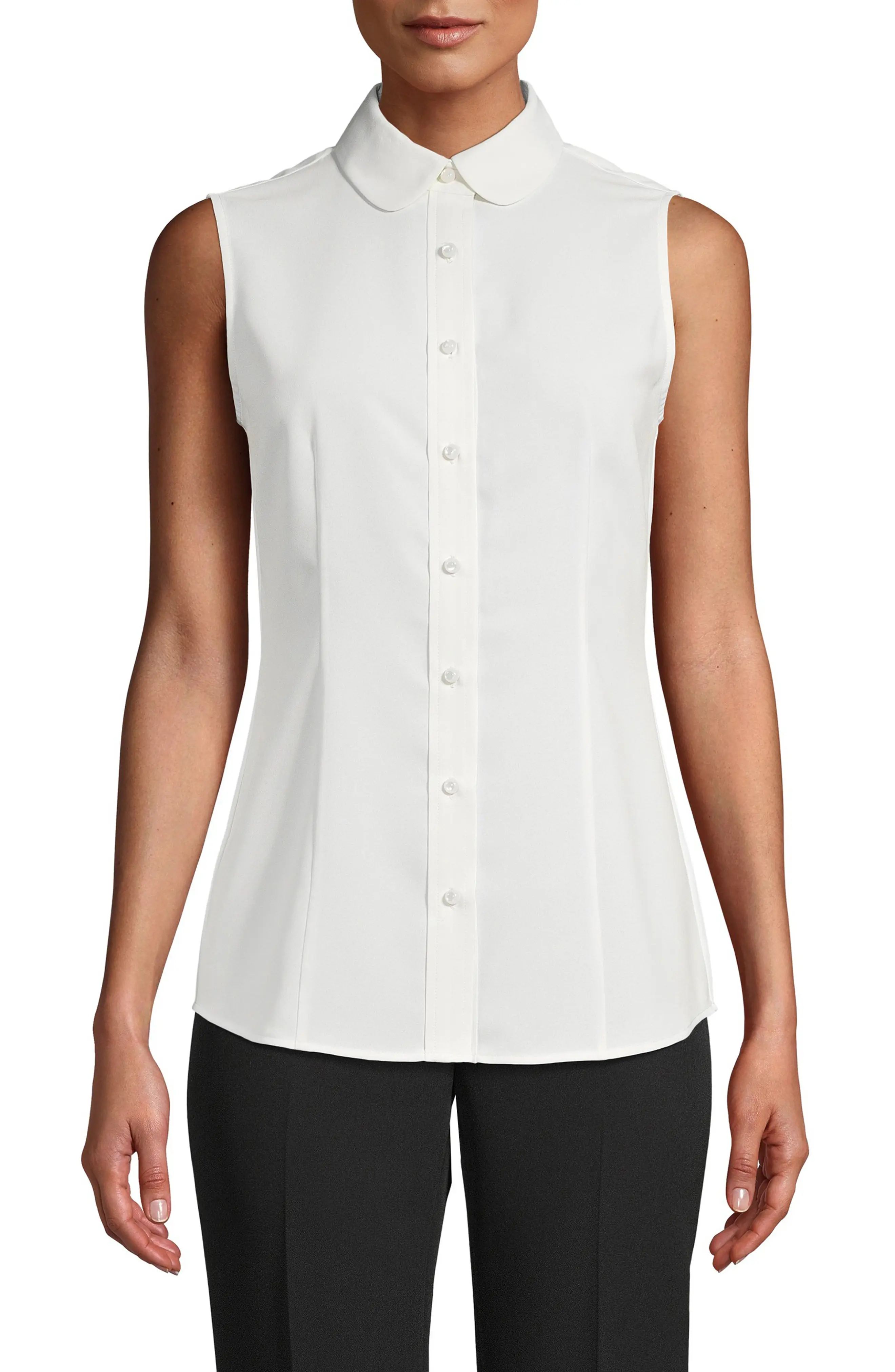 Women's Anne Klein Sleeveless Button-Up Blouse, Size 2 - White | Nordstrom