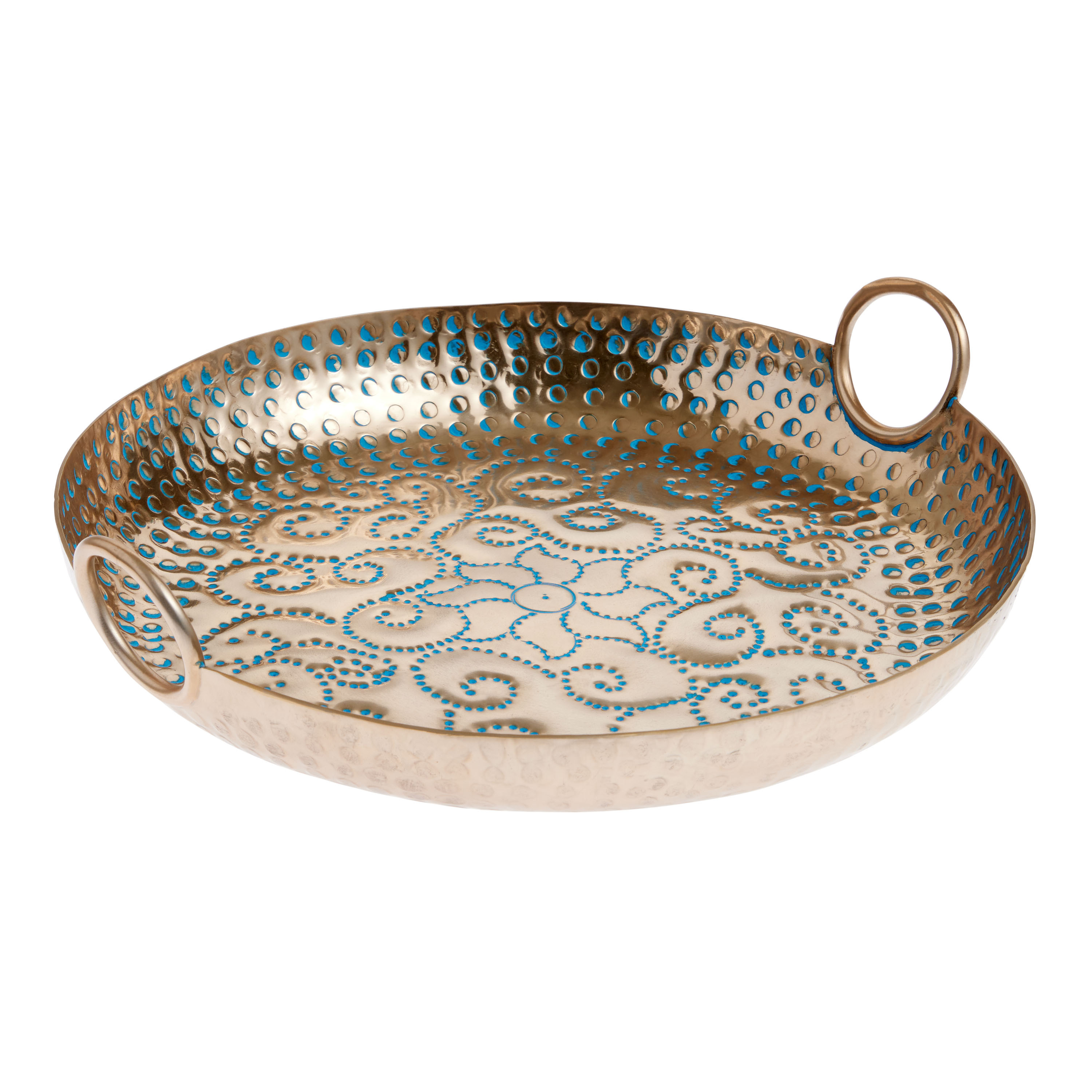 Gold And Blue Metal Hammered Serving Tray | World Market