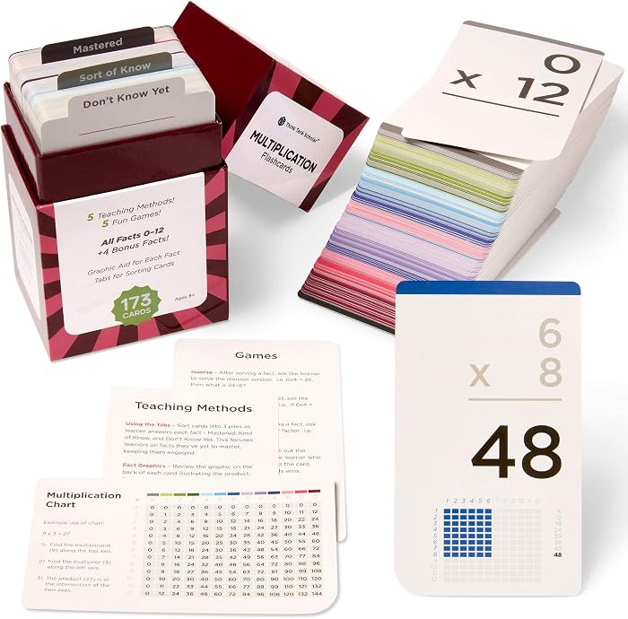 Think Tank Scholar 173 Multiplication Flash Cards Set (Award Winning) All Facts 0-12 Answer on Back, for Kids in 2ND, 3RD, 4TH, 5TH, 6TH Grade Class or Homeschool - Learn Manipulatives, Games & Chart | Amazon (US)
