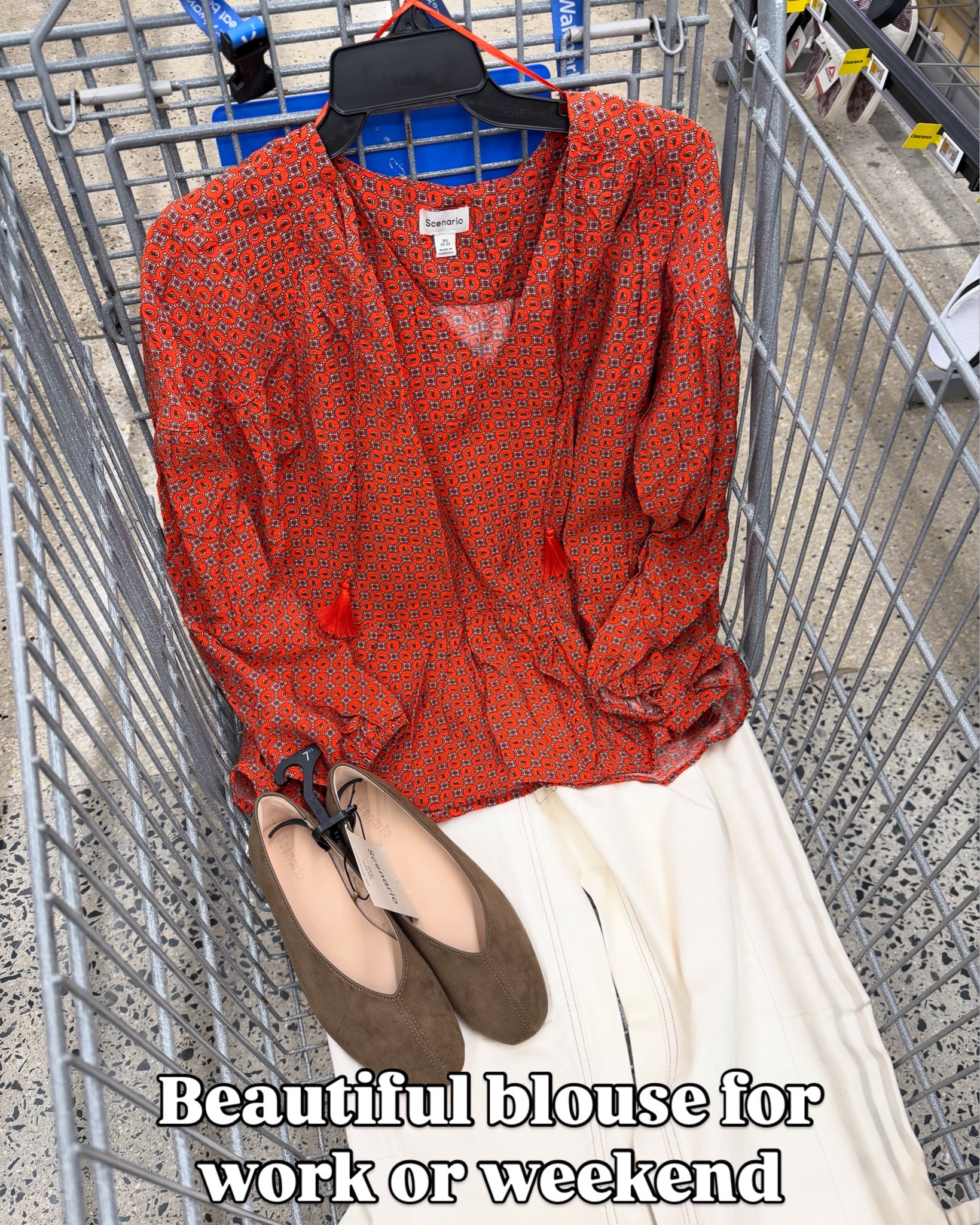 Walmart casual outfit idea with this pretty blouse and off white jeans. I’ve been wearing these flats and I got a 10, should have gotten a 9.5 because the heel slips off when I walk.  I’m between a 9.5 and a 10.

#LTKOver40