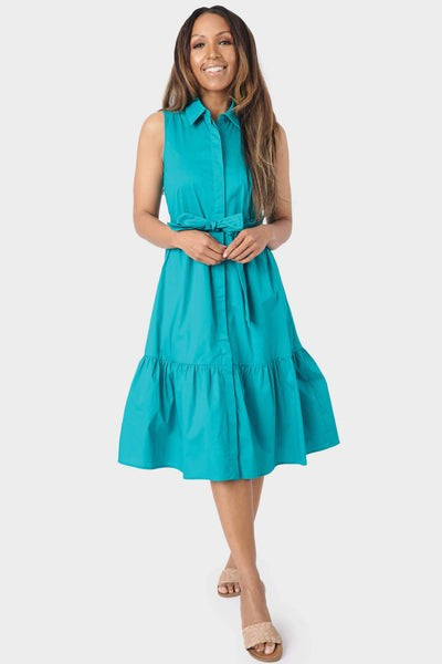 Sleeveless Midi  Poplin Shirt Dress | Gibsonlook