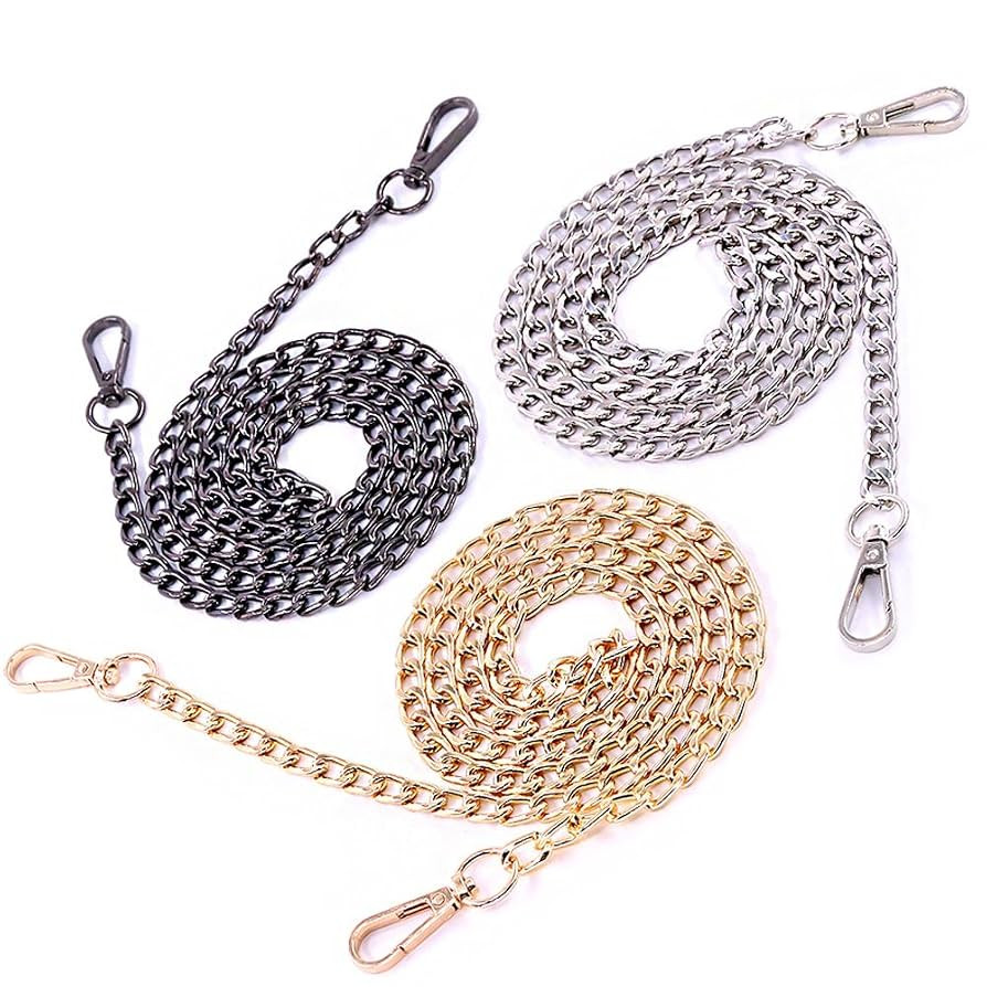 Swpeet 3Pcs Premium Polished Metal Chain Fashion 47 Inche Replacement Flat Chain Strap with Buckl... | Amazon (US)