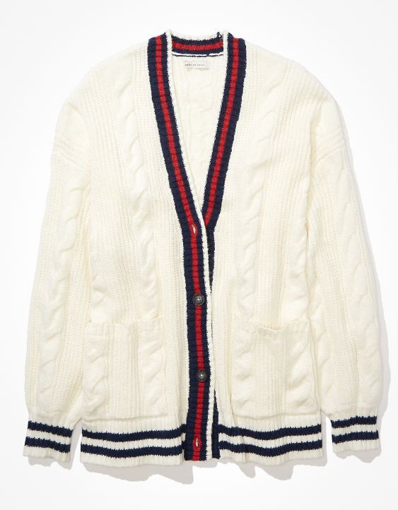 AE Oversized Cable Knit Button-Up Cardigan | American Eagle Outfitters (US & CA)