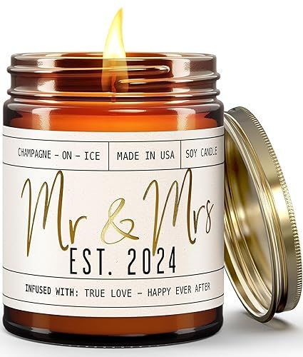 Wedding Gifts for Couples 2024, Mr and Mrs Gifts - 'Mr & Mrs Est. 2024' Candle, w/Champagne on Ic... | Amazon (US)