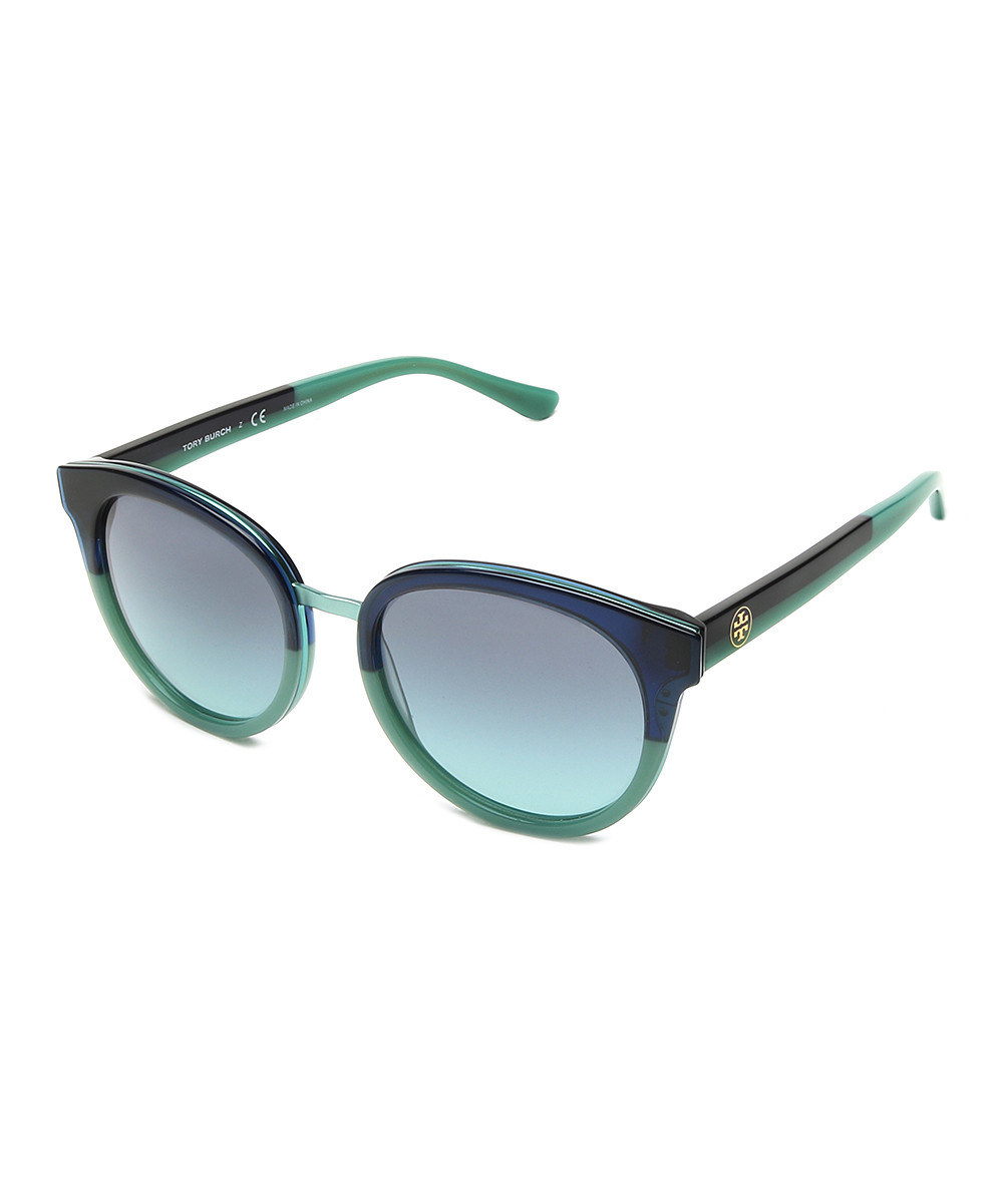 Tory Burch Women's Sunglasses NAVY - Navy, Mint & Blue Teal Color Block Round Sunglasses | Zulily