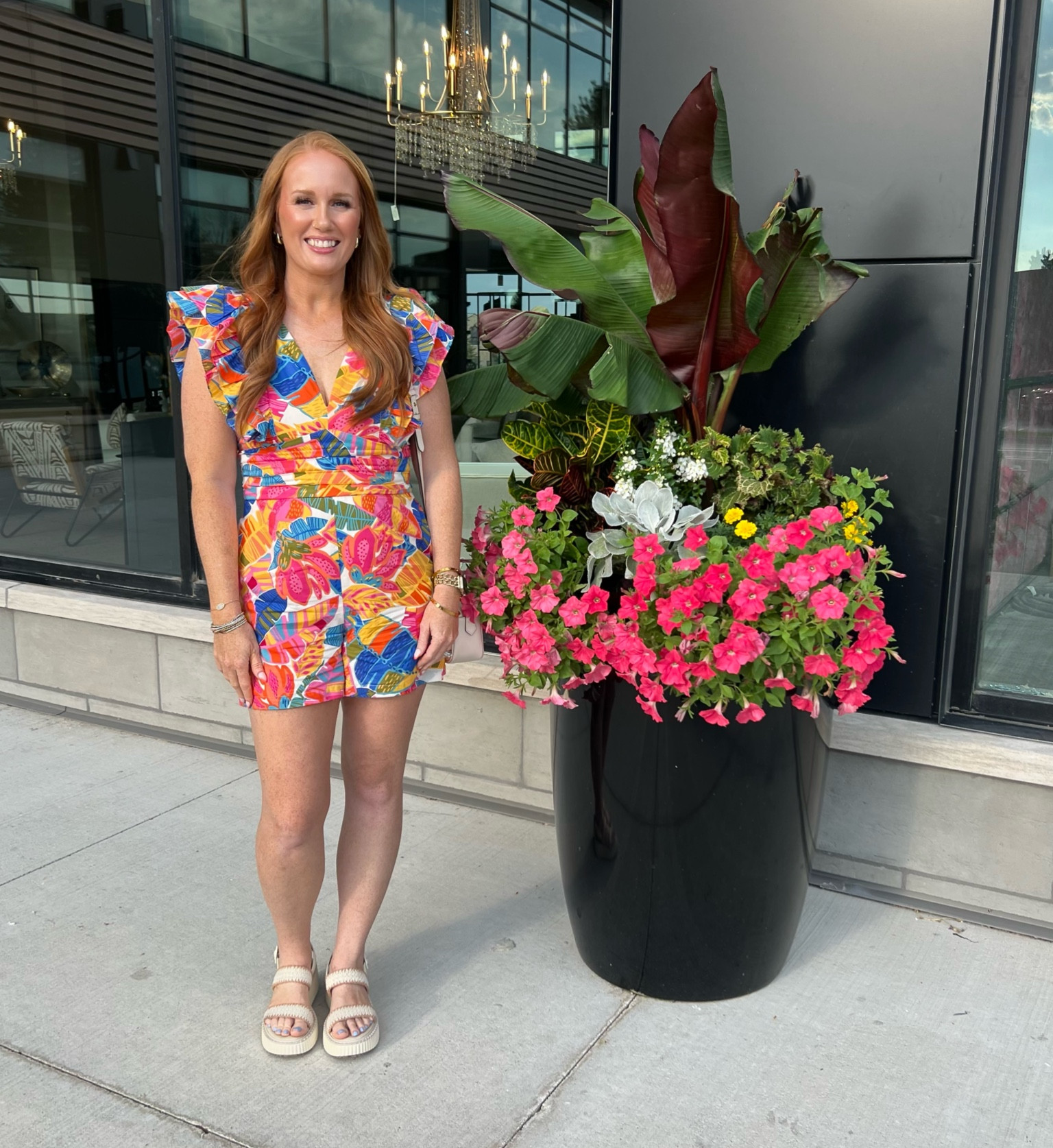 SALE 🚨
Romper : Size Medium
Sandals: Size 9 (tts)
Summer Outfit. Romper. Puff sleeves. Dillards. Bright colors. Colorful romper. Blue. Pink. Yellow. Wedding outfit. Date night. Redhead. Sandals. Neutral sandal. Dolce Vita sandals. Platform sandals. Summer romper. DSW. Cream sandals  

#LTKWedding #LTKBeauty