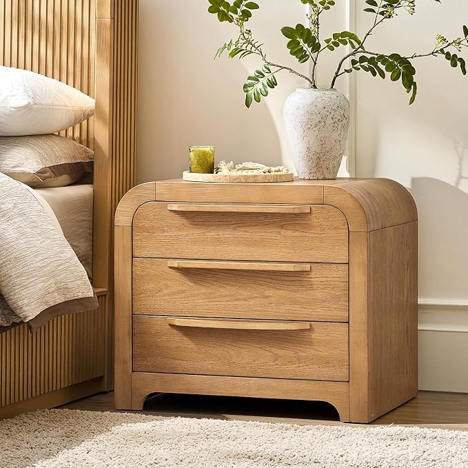 HULALA HOME 3-Drawer Nightstand, Modern, Oak Veneer Finish End Table | Amazon (US)