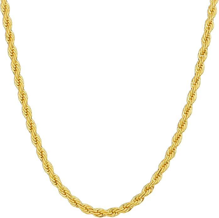 KISPER 18k Gold Over Stainless Steel Hip Hop Rope Chain Necklace | Amazon (US)