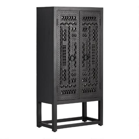 Carved Wood and Mirror Almirah Storage Cabinet | World Market