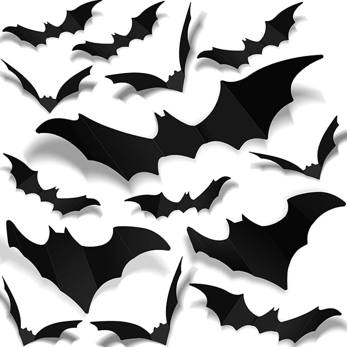 DIYASY Large Bats Halloween Decoration, 3D Hanging Bat Wall Décor Plastic Stickers for Home Part... | Amazon (US)