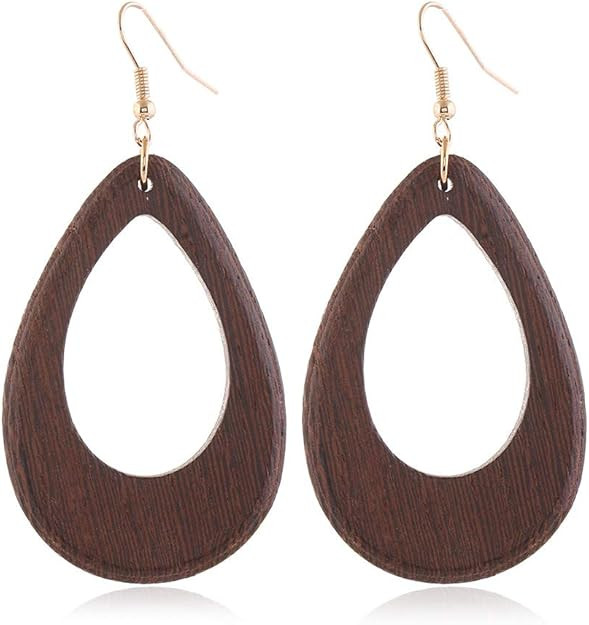 Bohemian Geometric Natural Wooden Earrings Dangle Lightweight Teardrop African Ethnic Statement D... | Amazon (US)