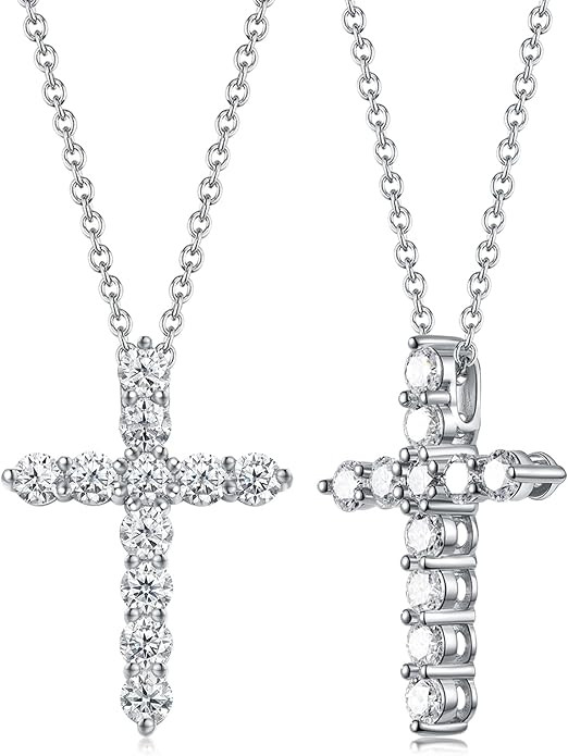 CYW 1.10/3.30 Carat Moissanite Sapphire Ruby Emerald Cross Pendant Necklace for Women Men, Solid ... | Amazon (US)