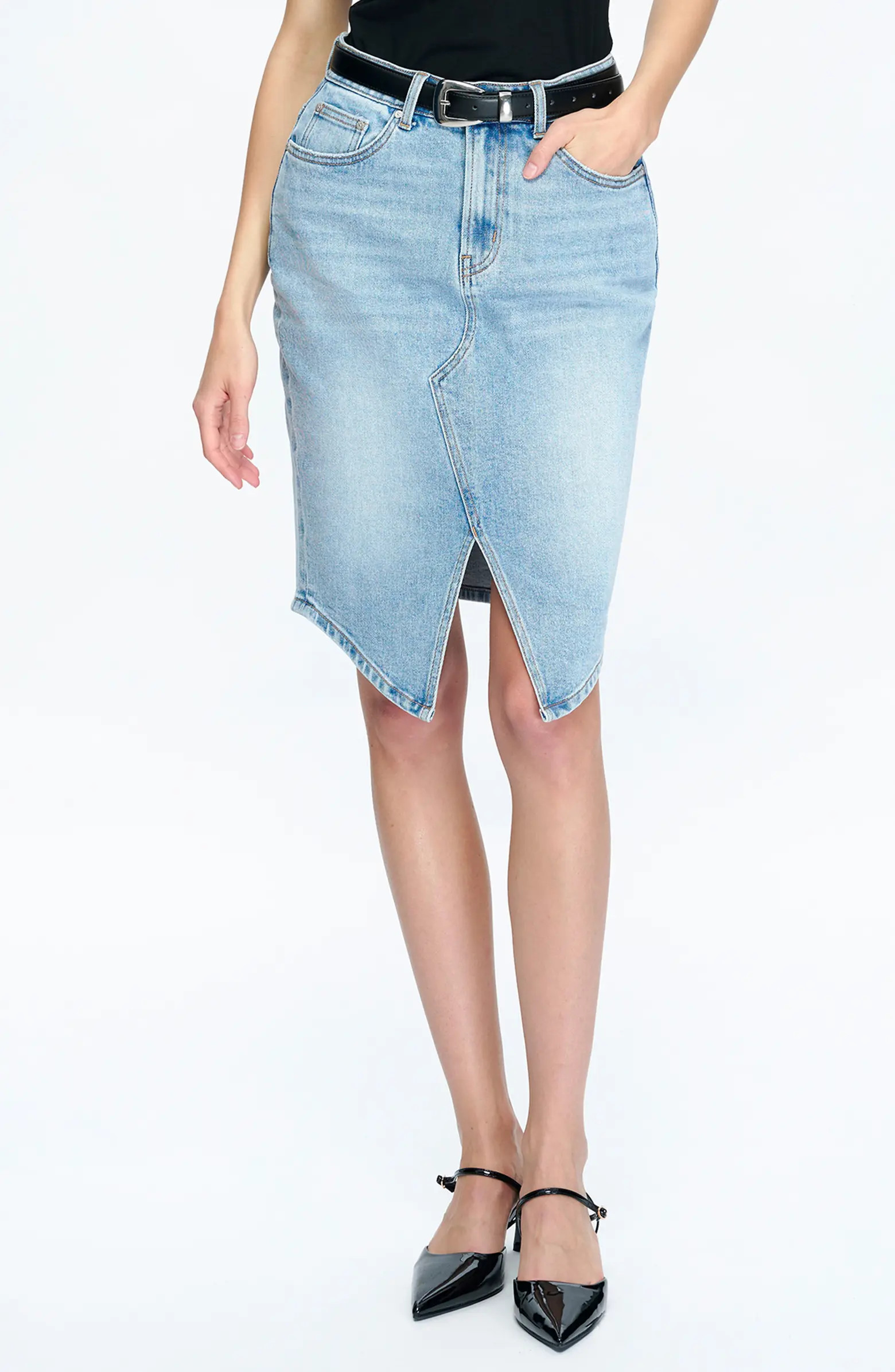 Tara Mid Rise Front Slit Midi Skirt | Nordstrom