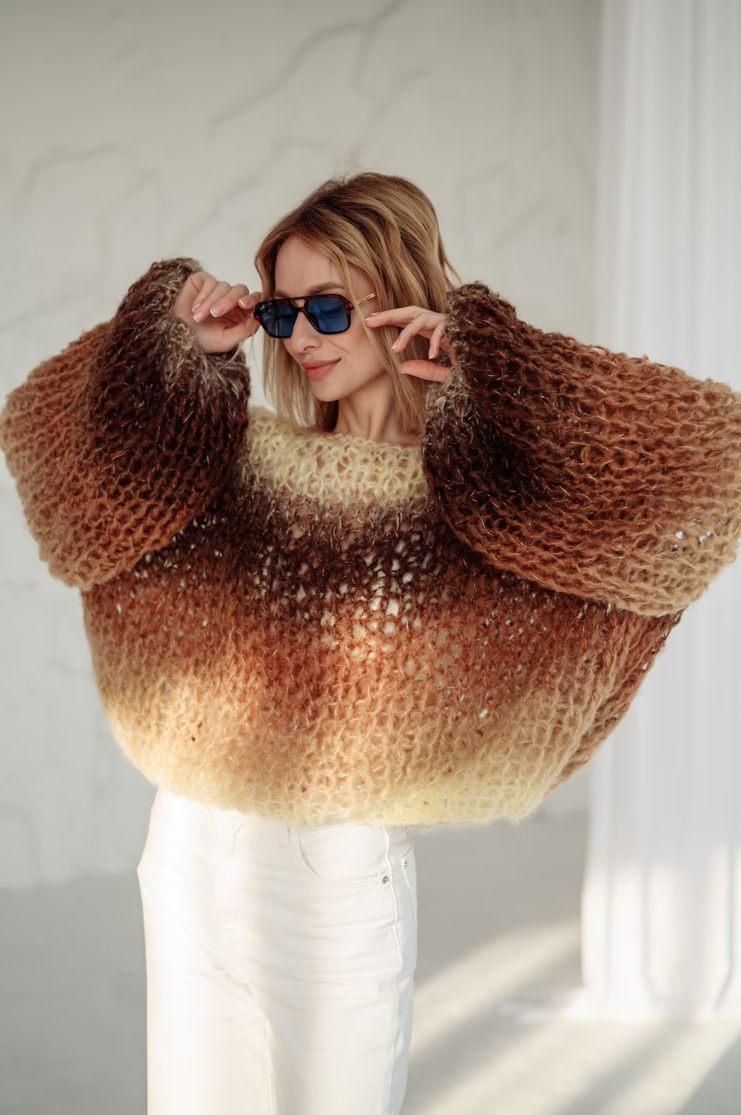 Gradient Mohair Sweater, Brown Mohair Sweater, Knitted Sweater, Handknit Sweater, Wool Sweater, W... | Etsy (US)