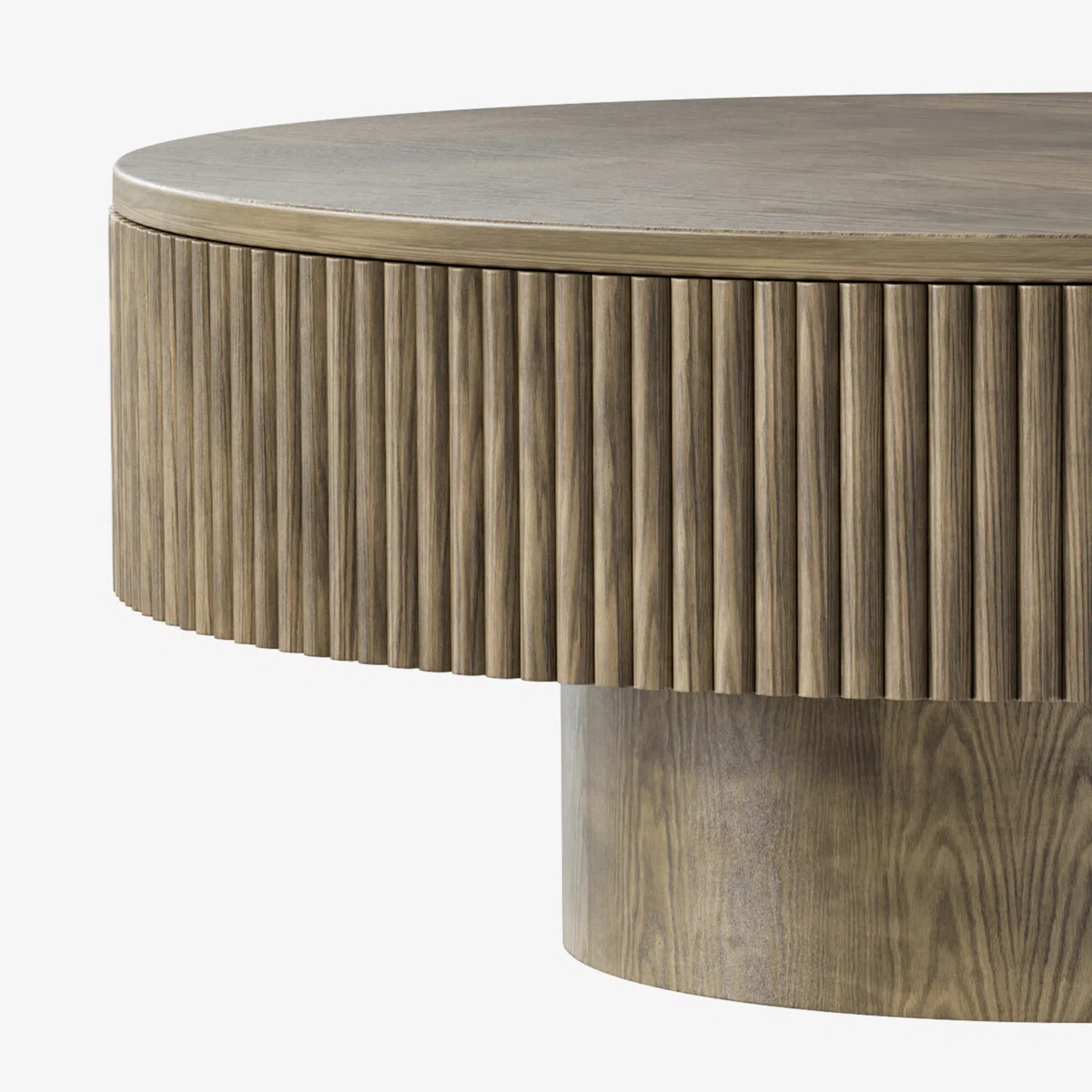 Chibuzor Pedestal Round Coffee Table, Handcrafted Solid Wood Fluted Design | Wayfair North America