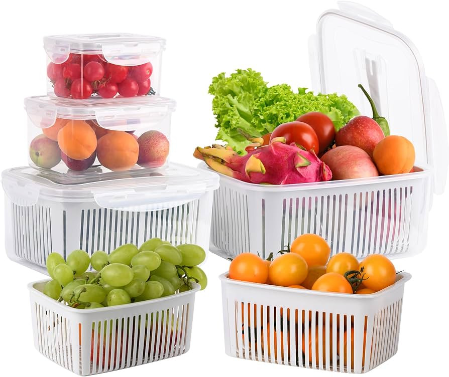 5-pack Fruit Storage Containers for Fridge with Lids Air Tight, Vegetable Produce Saver Container... | Amazon (US)