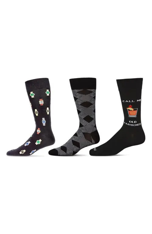 MeMoi Hobby Assorted 3-Pack Crew Socks in Black-Black at Nordstrom | Nordstrom