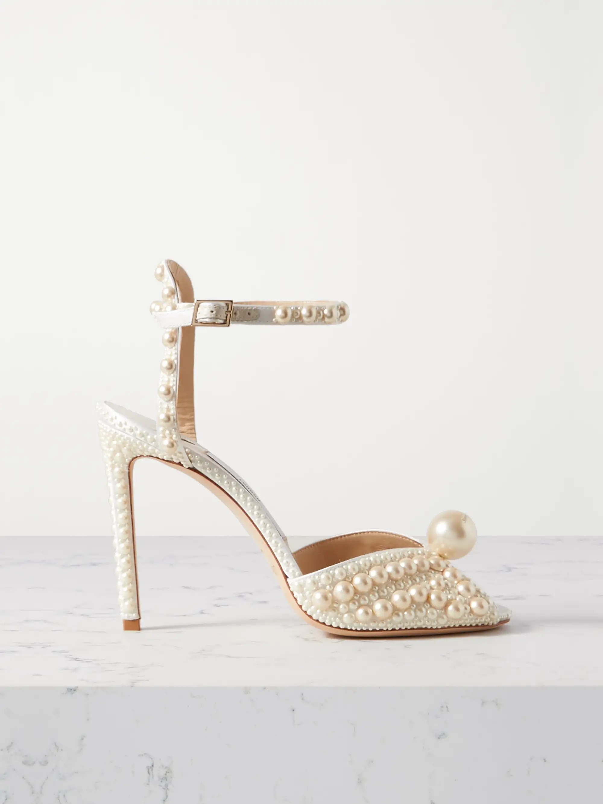 JIMMY CHOOSacora 100 faux pearl-embellished satin sandals | NET-A-PORTER (US)