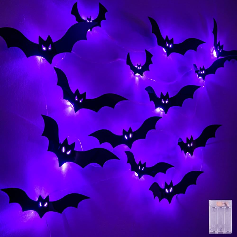 Halloween Bats Fairy Lights Wall Decor, 20 Packs Lighted Bats Stickers with Timer Halloween Party... | Amazon (US)