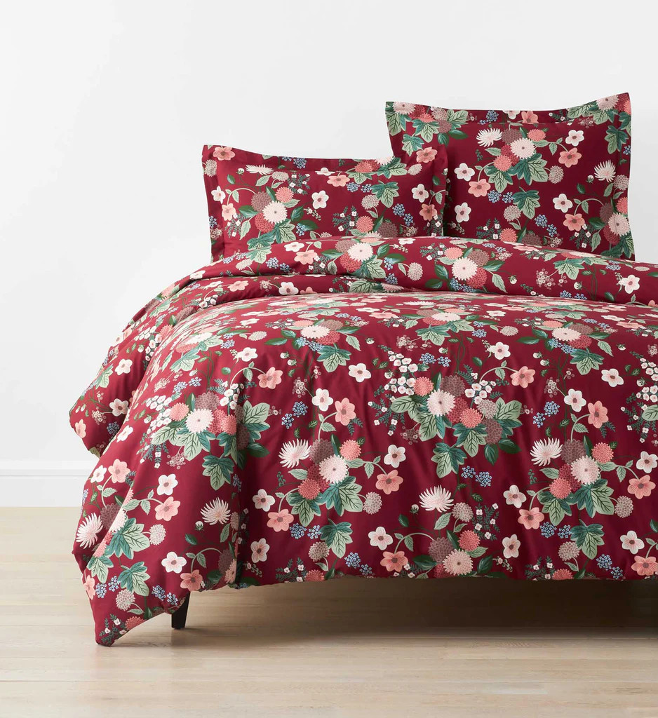 Percale Duvet Cover - Dahlia Merlot | Rifle Paper Co.