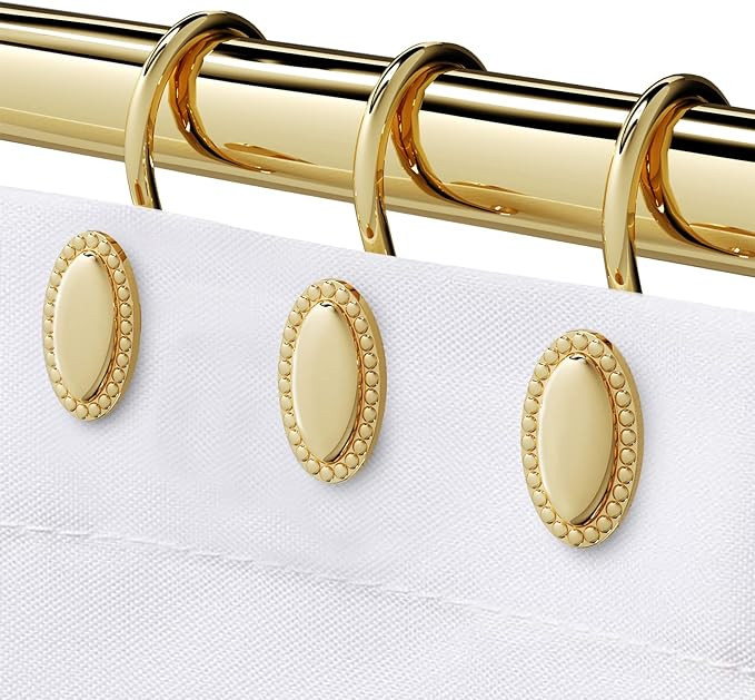Gold Shower Curtain Hooks, Set of 12, Rust Resistant, Heavy Duty, Decorative Acrylic Shower Curta... | Amazon (US)