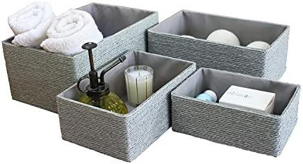 LA JOLIE MUSE Storage Baskets Set 4 - Stackable Woven Basket Paper Rope Bin, Storage Boxes for Ma... | Amazon (US)