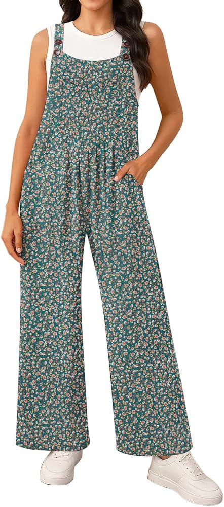 NILOUFO Women Summer Wide Leg Bib Overalls - Casual Loose Jumpsuits Baggy Rompers with Pockets Ad... | Amazon (US)