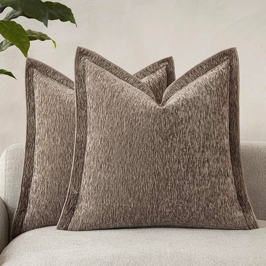 Decorative Chenille Luxury Throw Pillow Covers with Wide Edge, Textured Solid Pillowcases, Soft V... | Amazon (US)