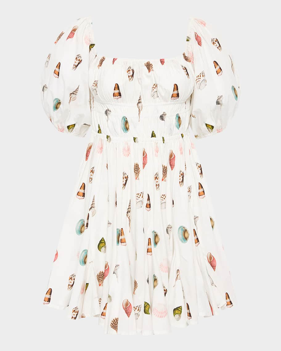 PALM NOOSA Flora Seashell-Print Cotton Mini Dress | Neiman Marcus