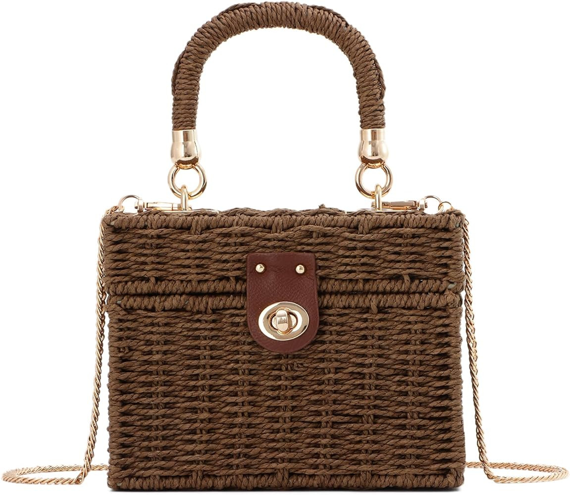 KUANG! Handwoven Rattan Bag for Women Woven Straw Square Crossbody Bag Vintage Basket Purse Beach... | Amazon (US)