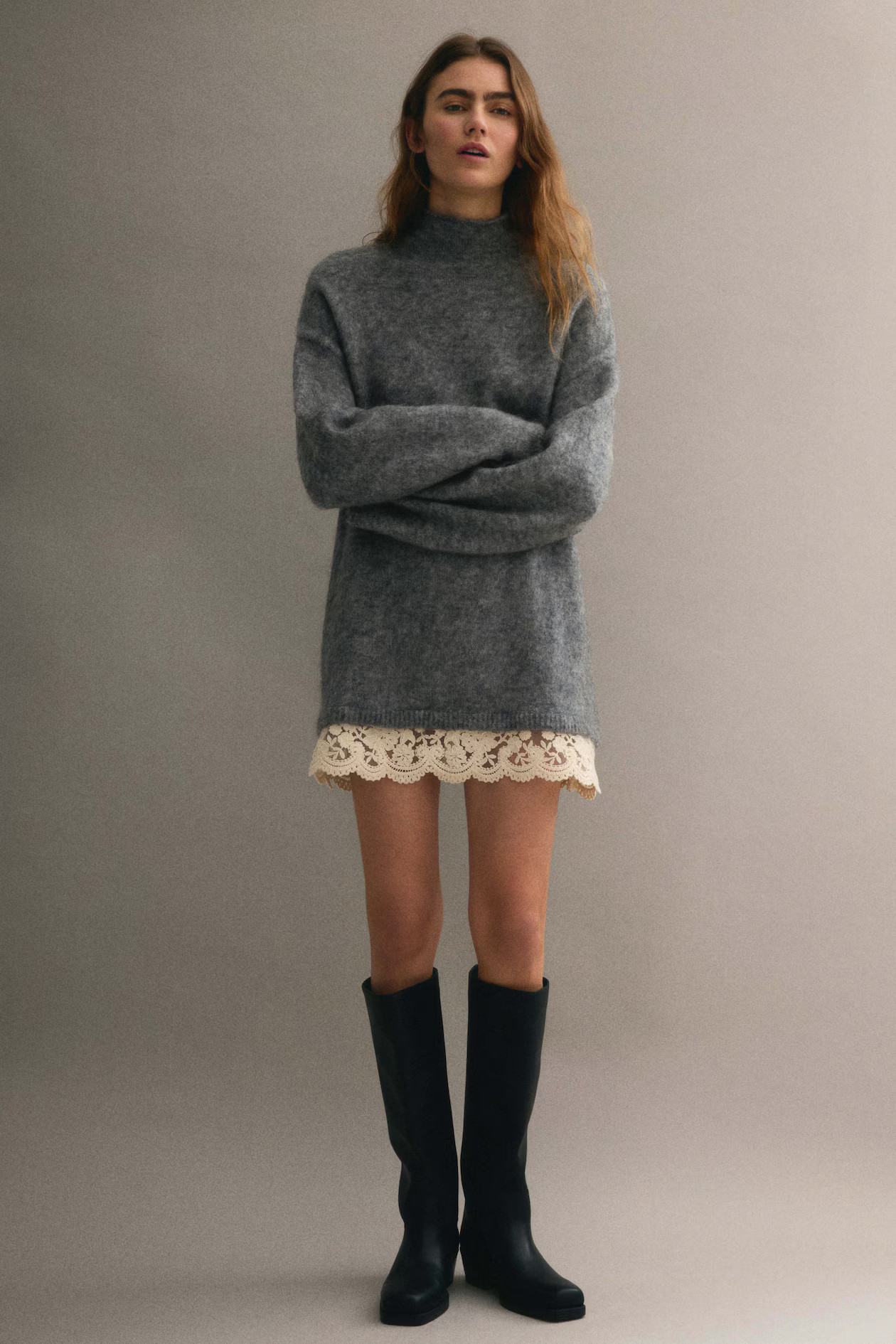 Lace-Trimmed Mohair-Blend Sweater | H&M (US + CA)