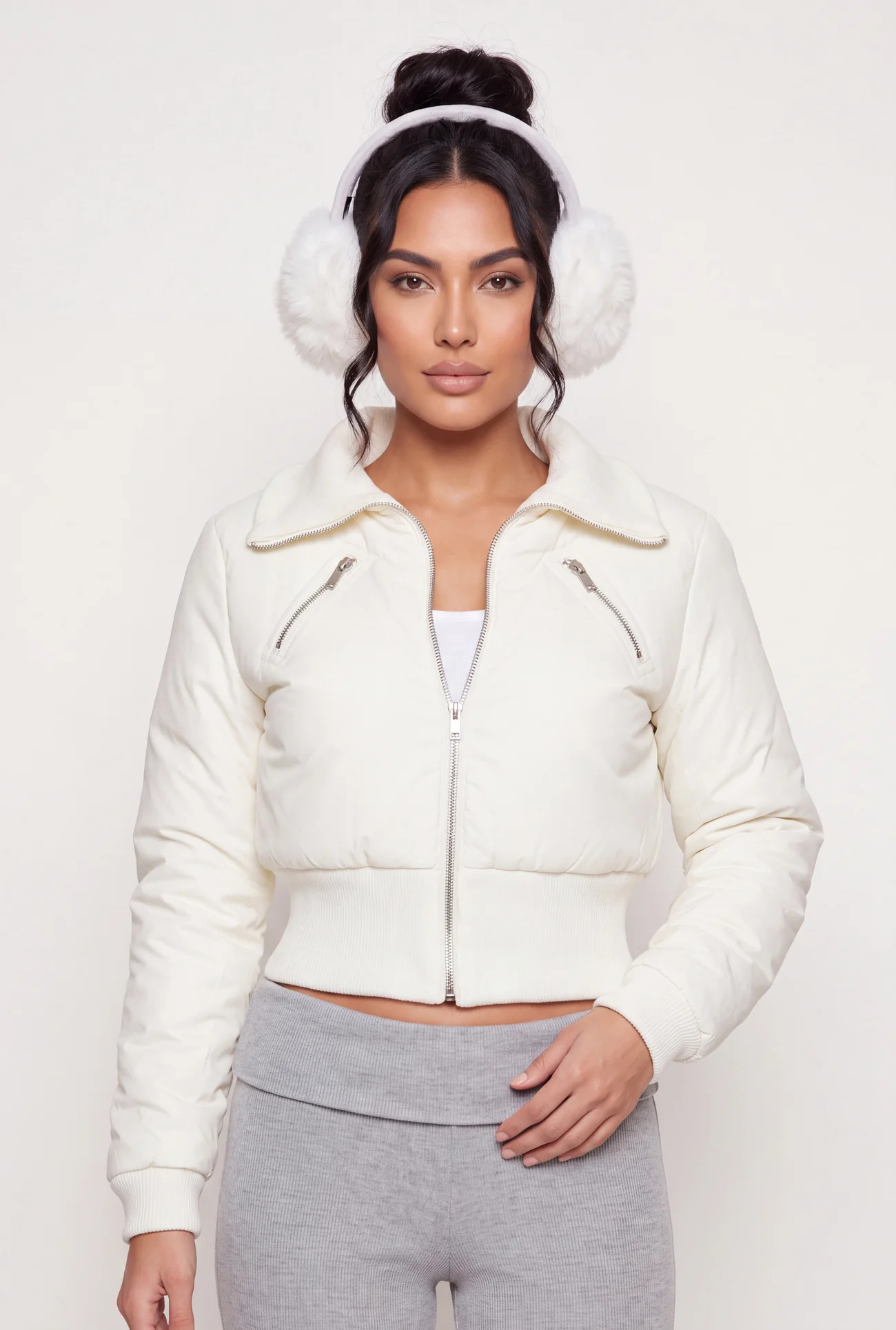 Faux Leather Zip Front Cropped Bomber Jacket | Rainbow Shops